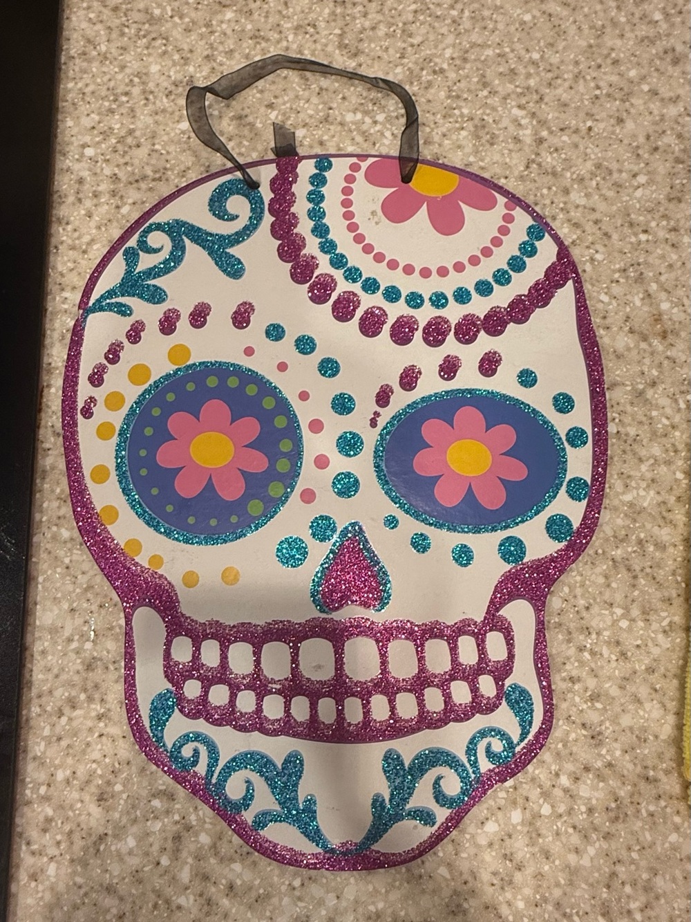 Glitter Sugar Skull Wall Accent – Pink, Teal & Blue